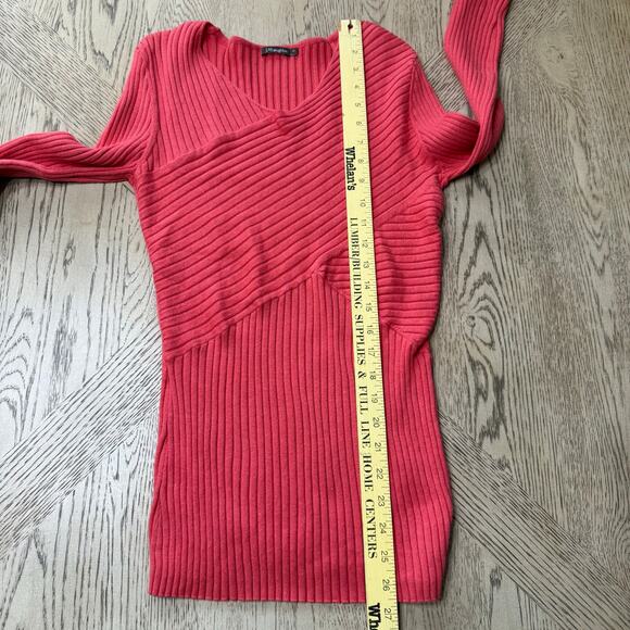 J. McLaughlin Medium Coral Red Ribbed Long Sleeve Sweater - Picture 6 of 7
